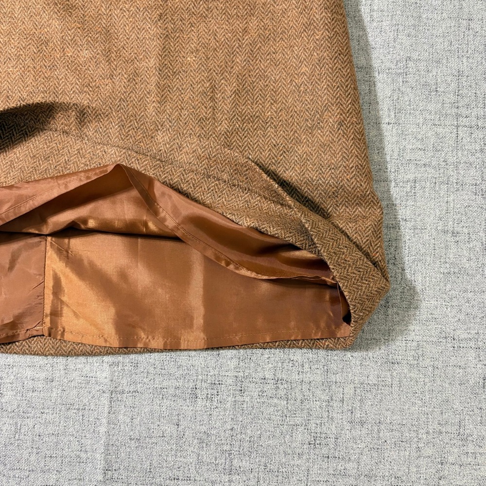 Lands' End Brown Herringbone Tweed Wool Silk Blend A-Line Skirt Size 6 Lined - Picture 7 of 8